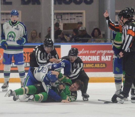 Broncos grow closer through rare line brawl